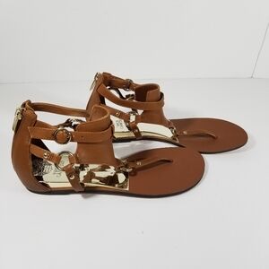 Vince Camuto Arentha Gladiator Sandals Women's  7.5 Brown Leather Shoes Back Zip